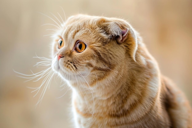 Un gato Scottish Fold mostrando sus orejas plegadas únicas y su expresión cautivadora