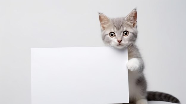 Gato segurando um papel em branco para copiar espaço de publicidade conceito de informação de conteúdo