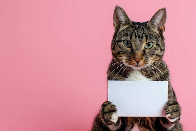 Foto gato segurando uma placa em branco