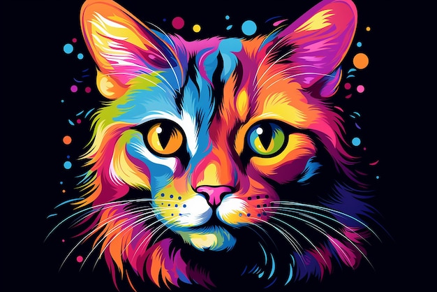 Gato selvagem colorido em estilo plano vetorial