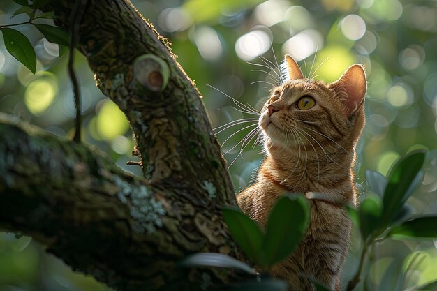 Foto un gato está sentado en un árbol con una serpiente en su pecho