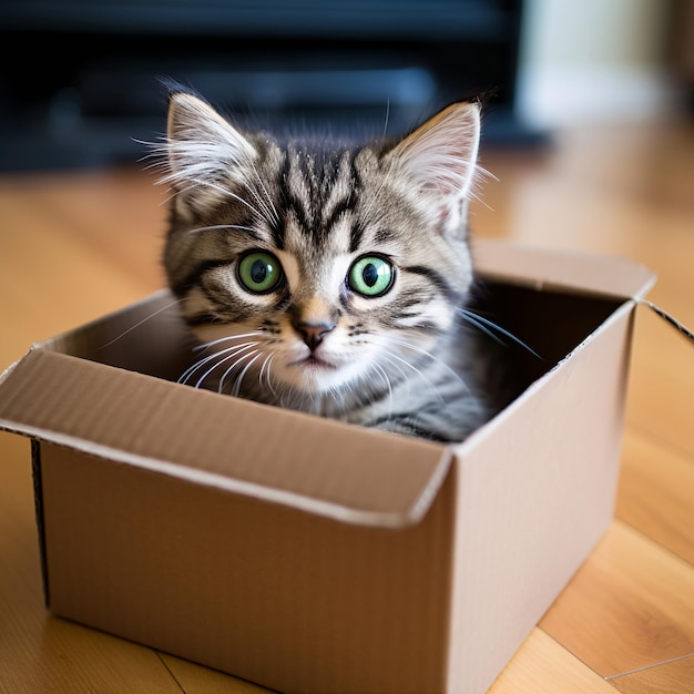 Gato sentado en una caja generada por la IA