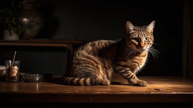 gato sentado en la mesa