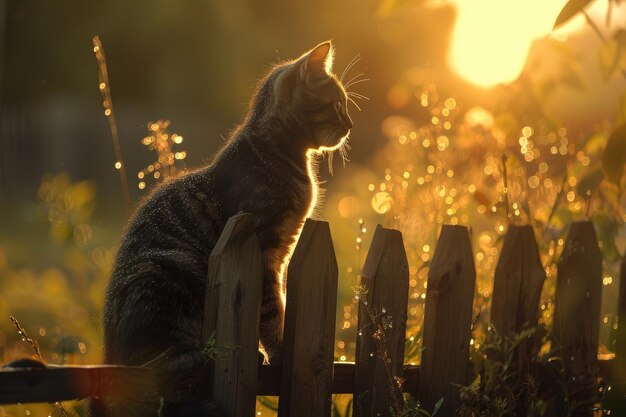 Gato sentado en una valla