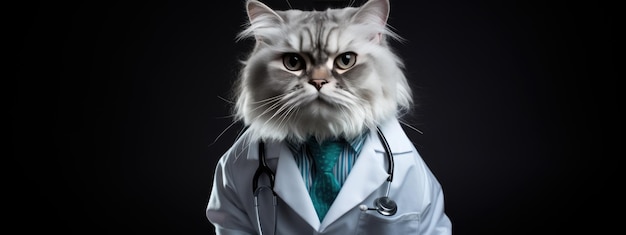 Gato serio con bata blanca como médico o científico