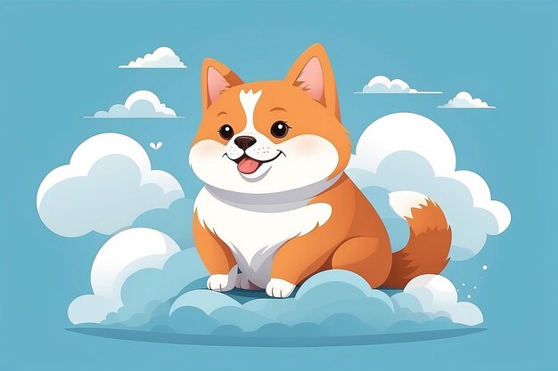 Foto el gato shiba inu en la nube vector de dibujos animados plano animal naturaleza