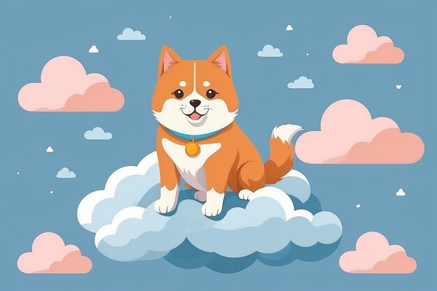 El gato Shiba Inu en la nube Vector de dibujos animados Plano Animal Naturaleza