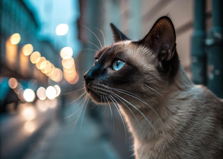 El gato siamés por la noche