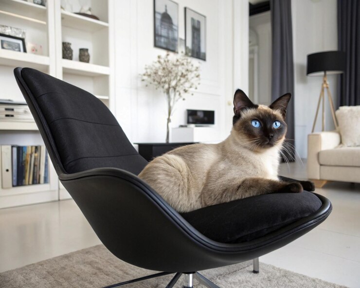 Gato siamés relajándose en una silla moderna