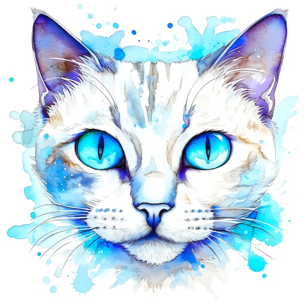 Gato siamés retrato acuarela clipart pintura