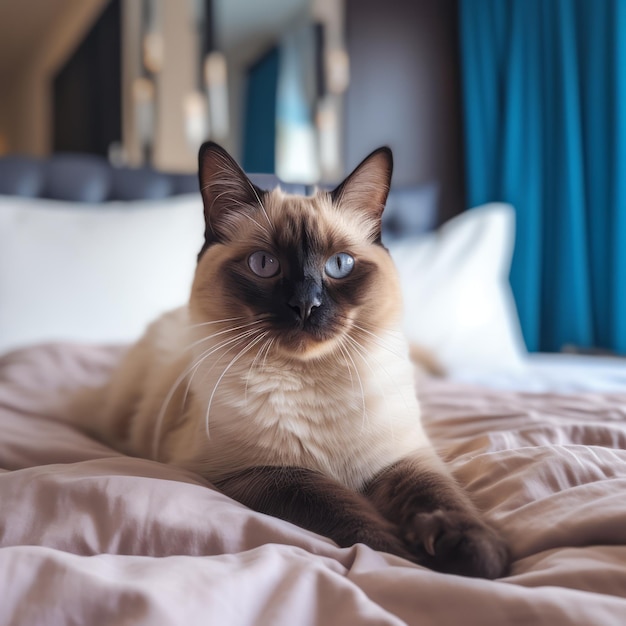 Gato siamês sereno no quarto