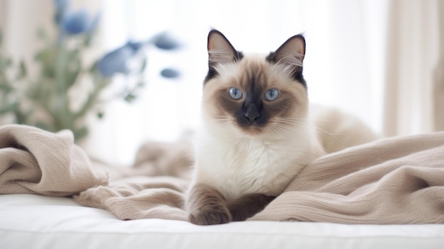 Gato siamês sereno no quarto