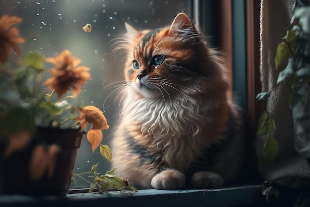 Un gato se sienta en el alféizar de una ventana mirando por la ventana.