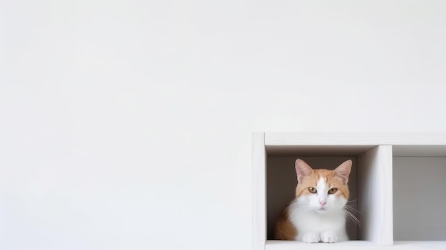 Un gato se sienta en una casa para gatos.