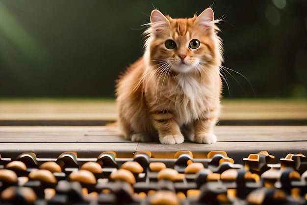 Un gato se sienta en una pista frente a un fondo negro.