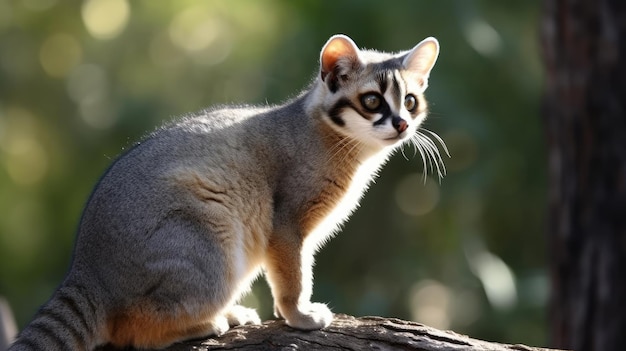 Un gato se sienta en la rama de un árbol.