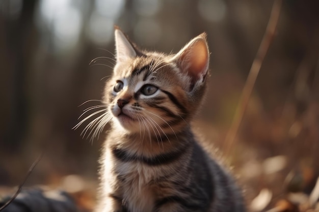 Un gato se sienta en el suelo en el bosque