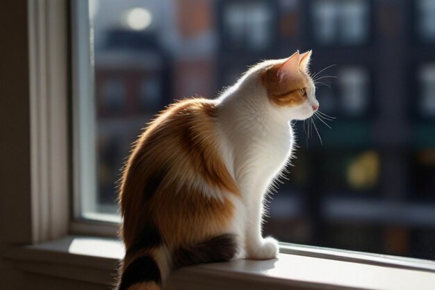 un gato se sienta en una ventana mirando por la ventana