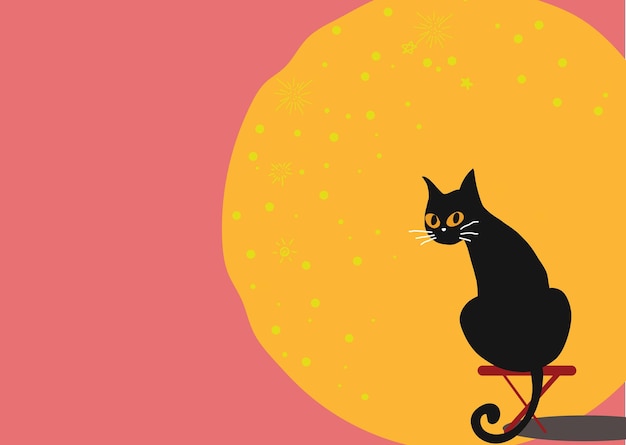 Foto gato en silueta contra un fondo naranja