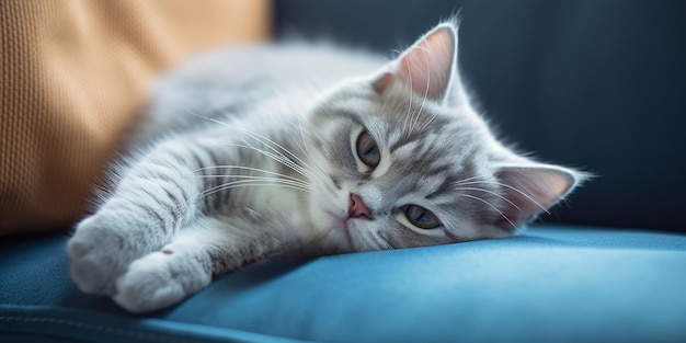 Gato en un sofá azul IA generativa