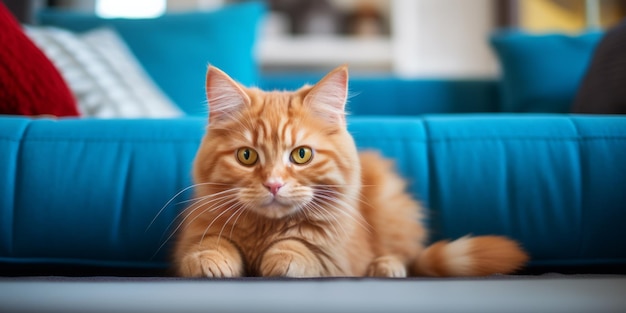 Gato en un sofá azul IA generativa