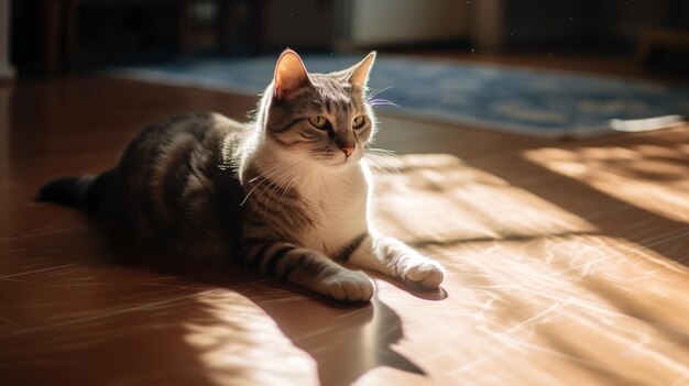 un gato en el sol en la ventana