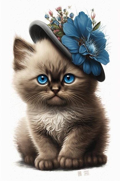 Un gato con un sombrero y una flor.