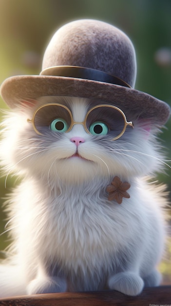 Un gato con sombrero y gafas.