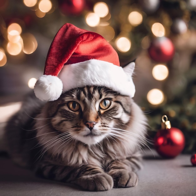 gato con un sombrero de Navidad foto 2024 2023 Navidad