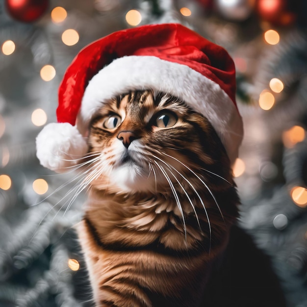 gato con un sombrero de Navidad foto 2024 2023 Navidad