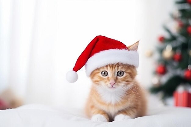 Gato con el sombrero de Papá Noel