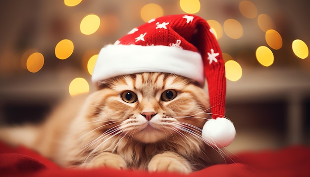 un gato con un sombrero de Santa