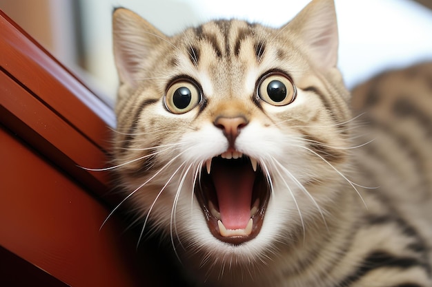 Gato sorprendido con la boca abierta pancarta publicitaria mascota divertida