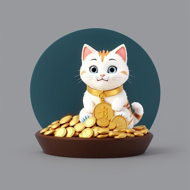 Gato sortudo com moeda de ouro Ícone vetorial de desenho animado Ilustração Ícone de finanças animais Conceito isolado Estilo flat vetorial premium