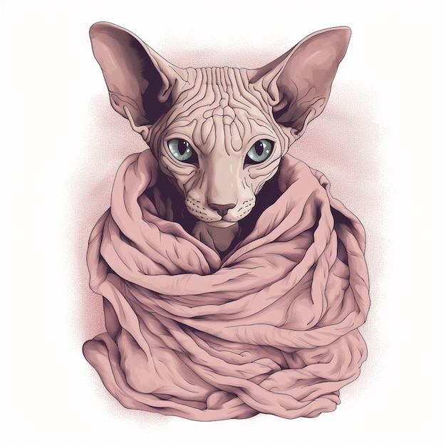 Gato Sphynx debajo de la manta