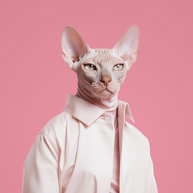 Gato Sphynx em fundo rosa Pose elegante