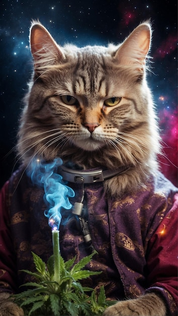 El gato steampunk en la ilustración espacial generativo ai Funky catjitsu amigo