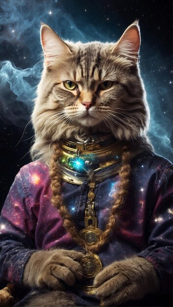 El gato steampunk en la ilustración espacial generativo ai Funky catjitsu amigo