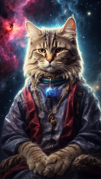 Foto el gato steampunk en la ilustración espacial generativo ai funky catjitsu amigo