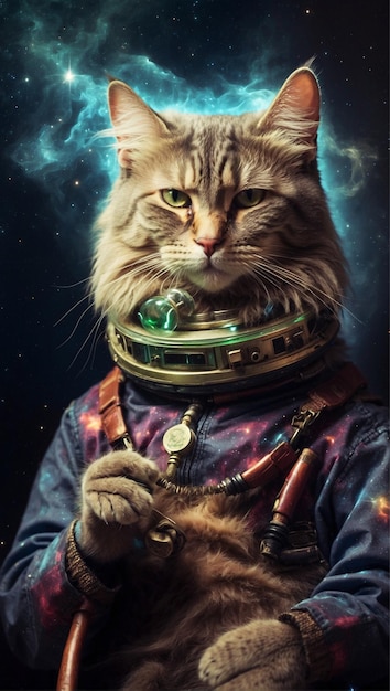 Foto el gato steampunk en la ilustración espacial generativo ai funky catjitsu amigo