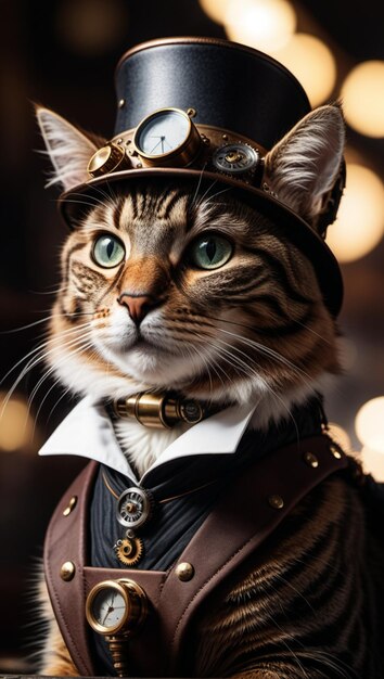 Foto el gato steampunk con el vestido