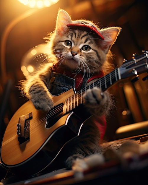 gato super fofo tocando violão