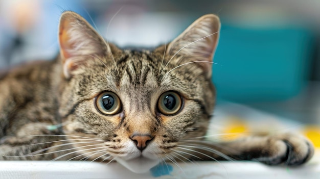 Gato tabby curioso con ojos cautivadores En primer plano de un adorable gato tabby mirando con grandes ojos expresivos que irradian curiosidad y alegría