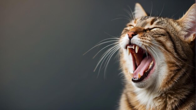 Foto gato tabby naranja en un bostezo alegre