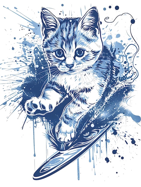 Foto gato tailandês com uma postura de patinação de velocidade vestindo um quadro de patinagem de velocidade design de ilustração de arte