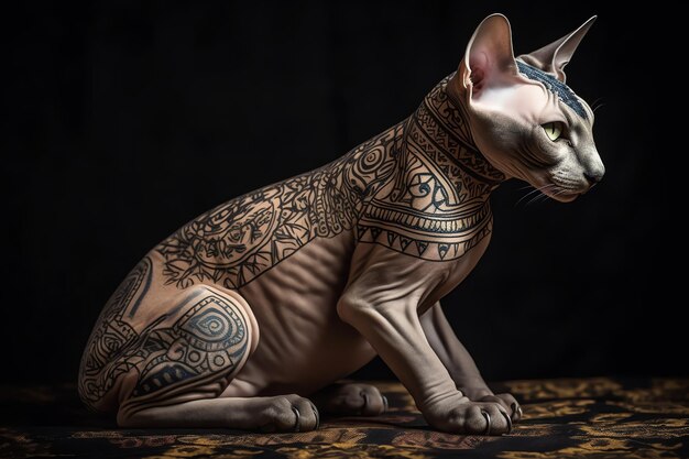 Un gato con un tatuaje en la espalda.