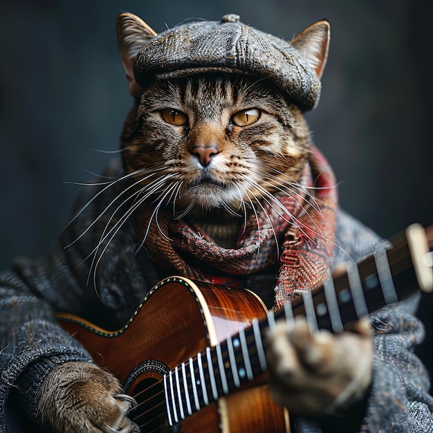 El gato toca la guitarra El gato es el guitarrista