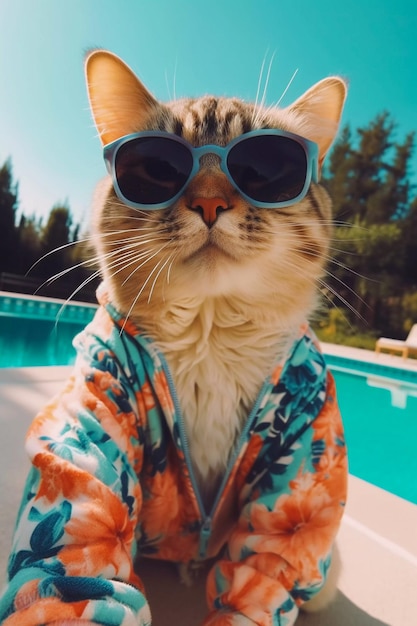 Gato se toma una selfie en la piscina IA generativa