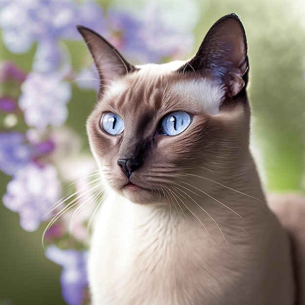 Gato tonkinese realista em fundo natural ao ar livre arrebatador