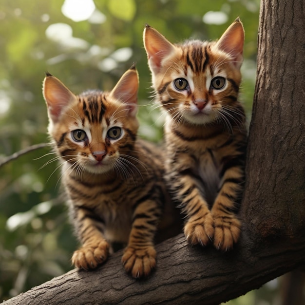 Gato Toyger em um galho vigiando sua presa